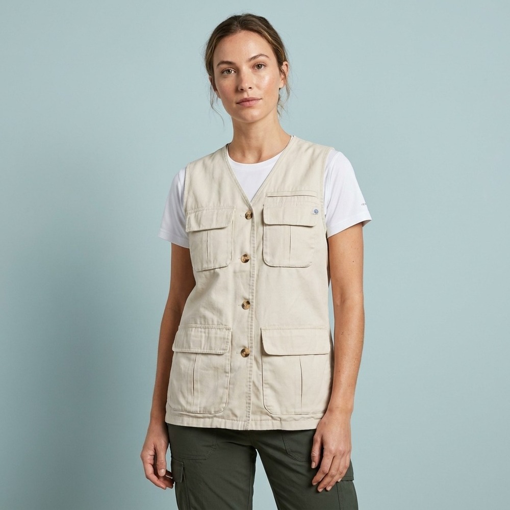 EX OFFICIO Womens Utility Vest 10/12 Tan Beige Cotton Gorpcore